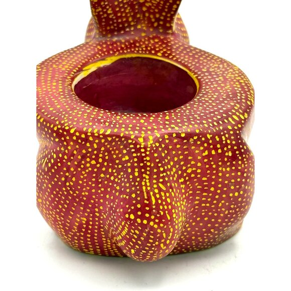 Oaxacan Mexican Stone Hand Painted Signed Bunny Rabbit Tea Light Heavy - Picture 6 of 10